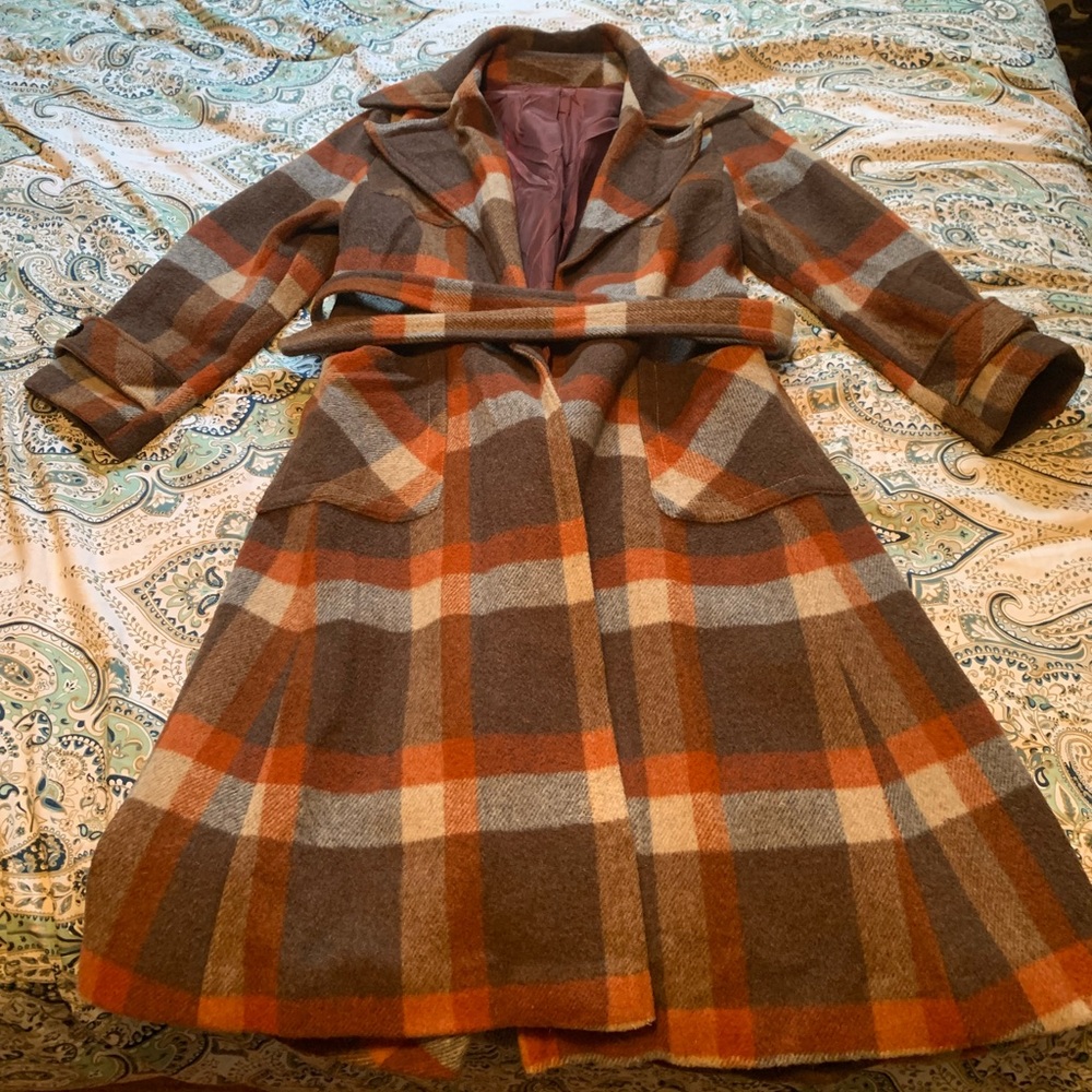 Vintage wool plaid swing coat
